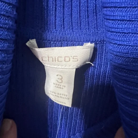 Chico's Reagan Ribbed Long Sleeve Turtleneck Sweater Tanzanite Blue Size 3 NWT - Picture 2 of 5